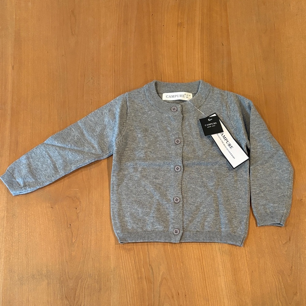 Campure baby unisex size 12-18 mos Button Front Cardigan Sweater solid gray new